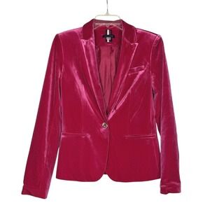 Tommy Hilfiger Hot Pink Velvet Blazer Womens Size 4 Barbiecore Statement‎ Jacket